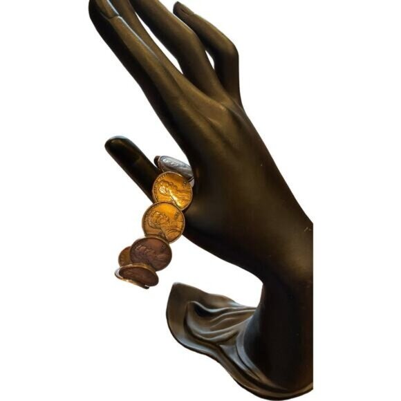 Vintage 1970-1980 Penny Coin Cuff Bracelet With Abraham Lincoln Design - Picture 4 of 5